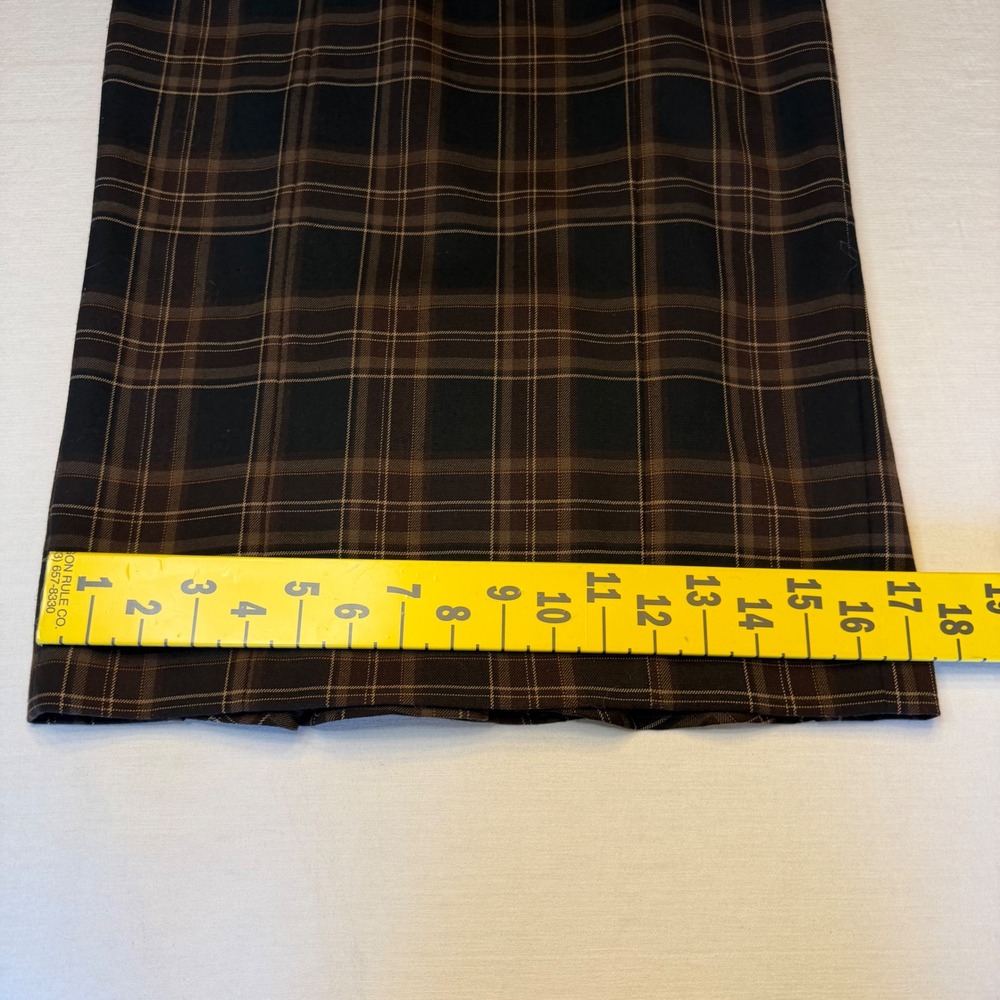 Body by Victoria Pencil Skirt Womens 4 Brown Plaid Wool Blend Pleated back Midi - Picture 6 of 12